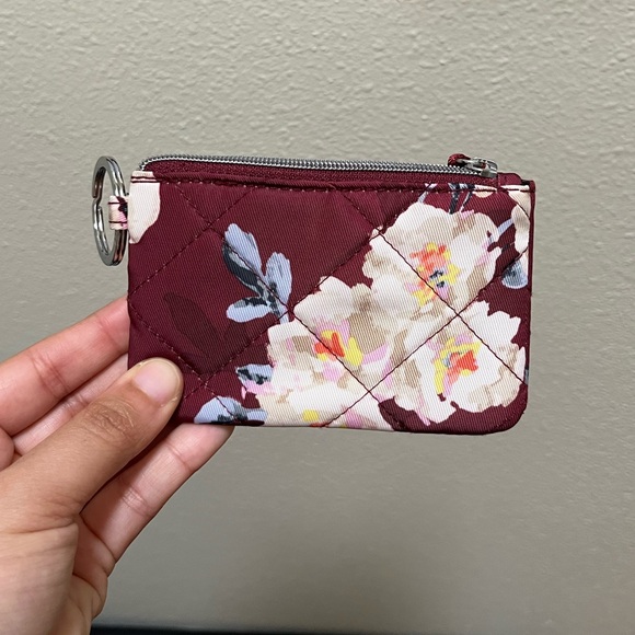 •VERA BRADLEY• RFID Deluxe Zip ID Case Blooms and Branches Burgundy Card Holder - Picture 8 of 9